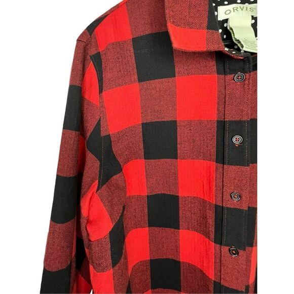 Orvis Red and Black Long Sleeve Collared Button Up Flannel T-Shirt - Picture 2 of 4